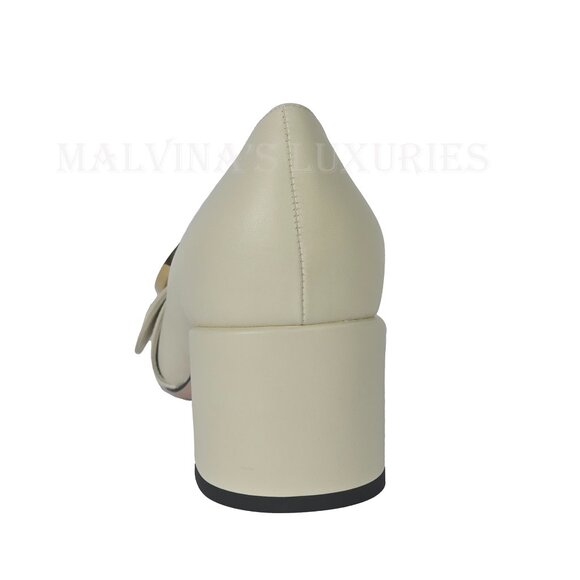 GUCCI SHOES BLONDIE WHITE LEATHER GOLDTONE G LOGO PUMPS sz 41 11 US - Picture 5 of 15